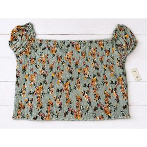 No Boundaries Womens XXL Floral Smocked Puff Sleeve Top  Boho Cottagecore NEW 39